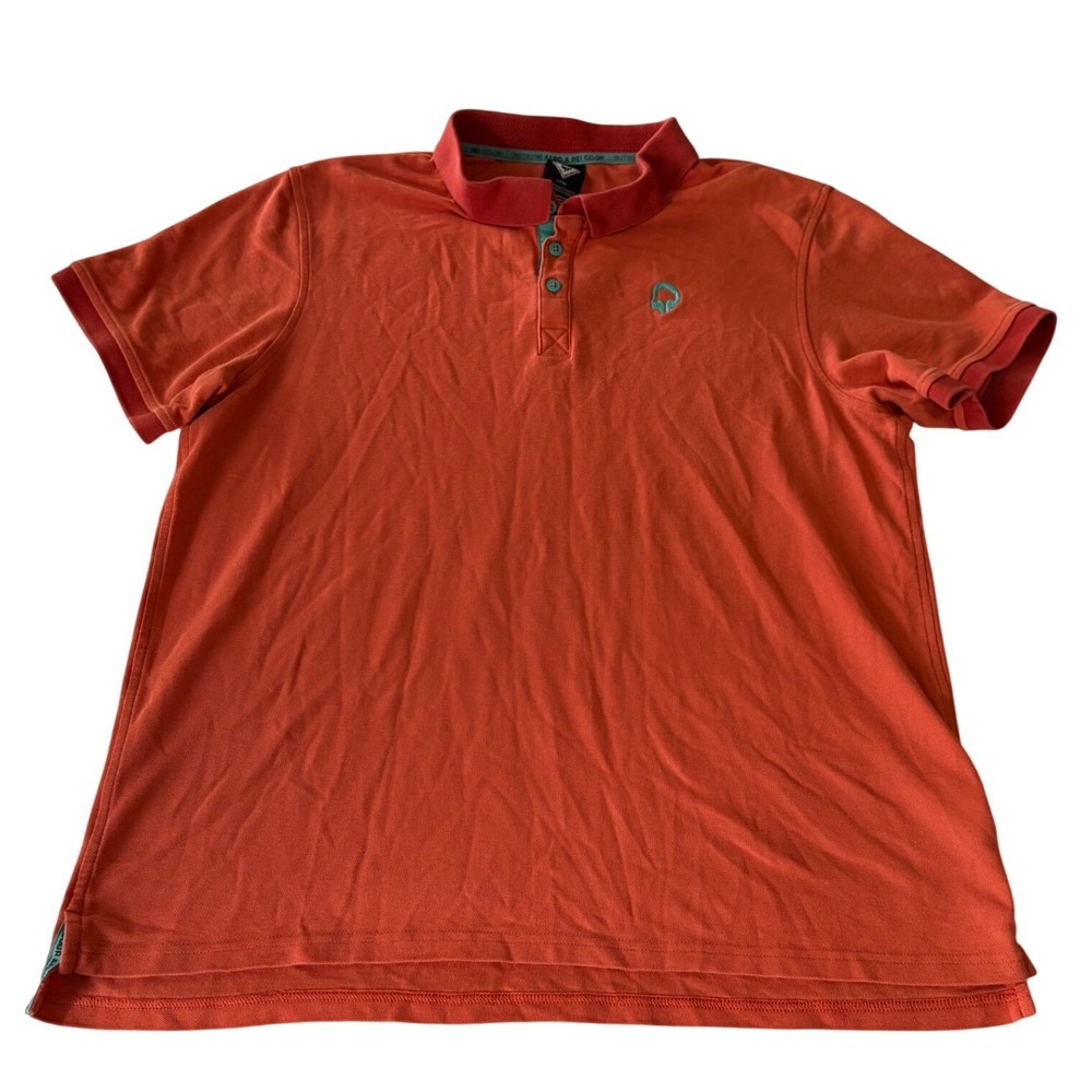 Outdoor Afro REI Co-op Polo Shirt Large Mens Teal Orange Hiking Trail Tech Top